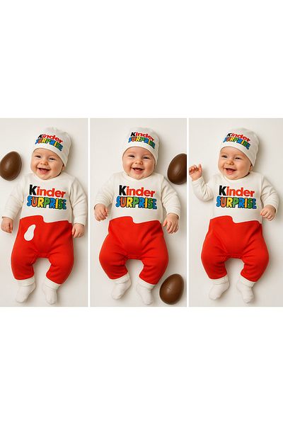İZYALİF BABY Girl Boy Baby Kinder Surprise Long Sleeve 2 Piece Jumpsuit with Hat Concept Shooting Newborn Cotton