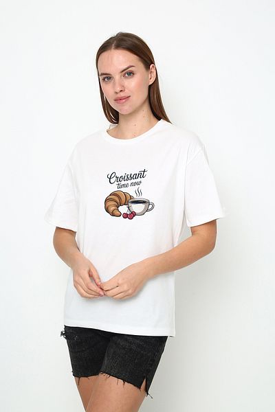 Oasis Women's Oversize Croissant Time Printed Crew Neck T-Shirt