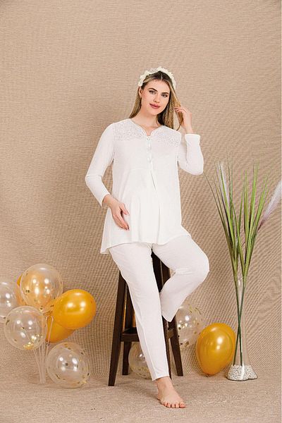 LADY'ES Ecru Lace Detailed 2-Piece Maternity/Maternity Set