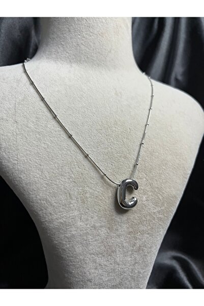 Fam&Co Jewelry Gümüş Renk Balon Harf Kolye – C Harfi, Şık ve Minimal Tasarım