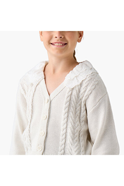 ELIGO Lace Detail Button Through Cardigan With Long Sleeves