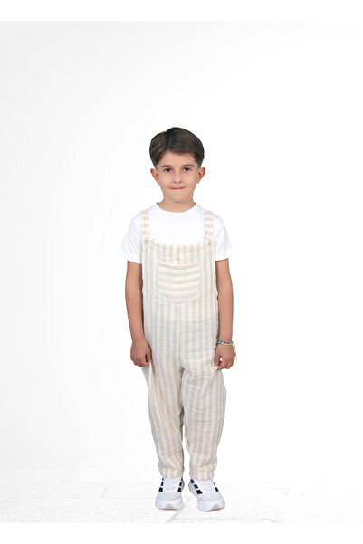 LLUVİA KIDSS Çizgili salopet krem