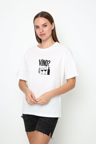 Oasis Women's Oversize Vino Printed Crew Neck T-Shirt