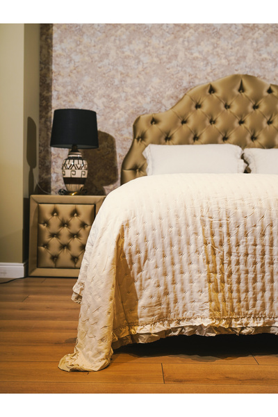 Dainty Home -lara- Bej Renk Fırfırlı Tek Kişilik yatak örtüsü Takımı