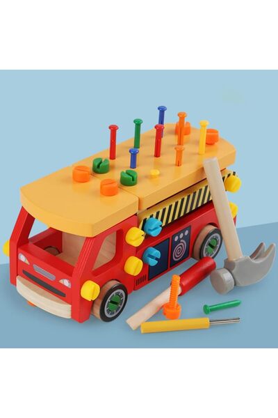 sallma Multifunctional toy car with hammer, plastic nails and screws, Montessori, wooden