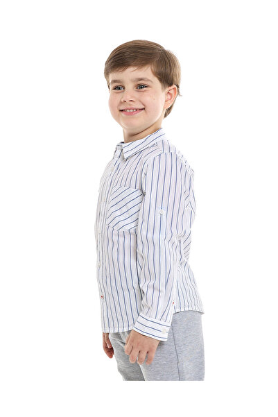 R&B Striped Shirt with Classic Collar and Long Sleeves