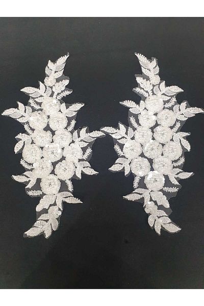 ESRA ŞELEM White Small Floral Beaded Brode Guipure Applique Sewing Accessory 2Pcs