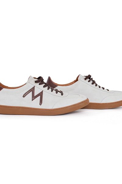 Hemington Handmade Suede Leather White Sneaker with m Logo Detail