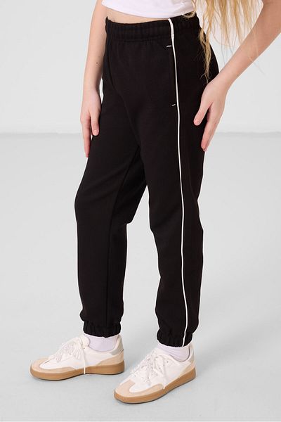 TOMMY LIFE Ecru-Black O Neck Printed Rubber Leg Standard Fit Girl's Tracksuit Set - 75186