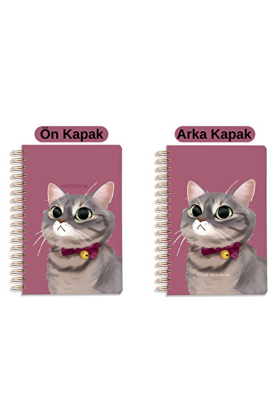 Crow Notebook A5 15x21 Cm Lastikli Spiralli Sert Kapak Tarihsiz Çizgili Not Defteri Kedili
