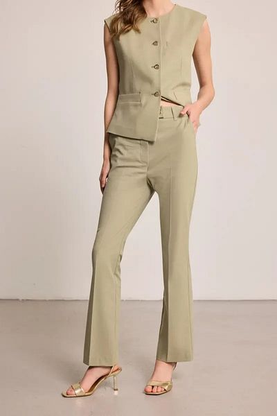 Gusto Pipe Leg Linen Blend Trousers - Green