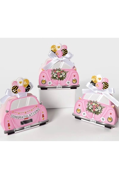 Kutumania 10 Adet Pembe Balonlu Klasik Düğün Arabası Şeklinde Şeker ve Çikola...