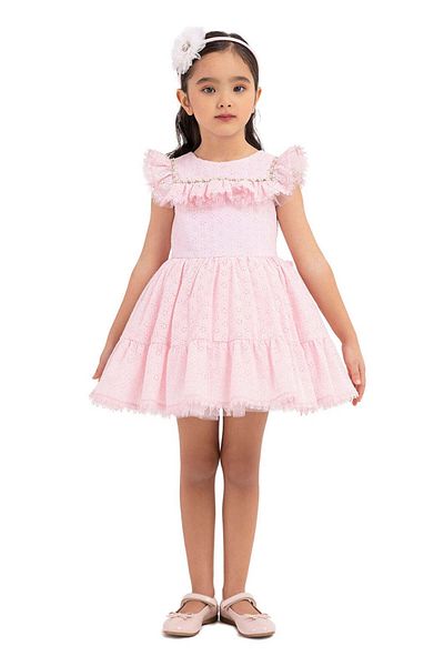 Pamina Rochie elegantă brodată, pentru fete, cu bentiță, roz, 33329 - 110 cm, roz