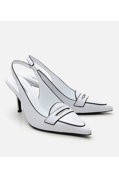Hotiç Women's Leather White Open Back Heeled Shoes