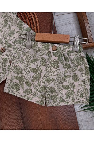 bebicix Hawaiian Linen Front Buttoned Patterned Shorts Shirt Summer Baby Boy Suit