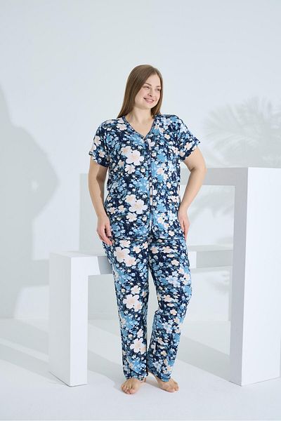 Etoile Bamboo Short Sleeve Button down Plus Size Women's Pajamas Set 74059