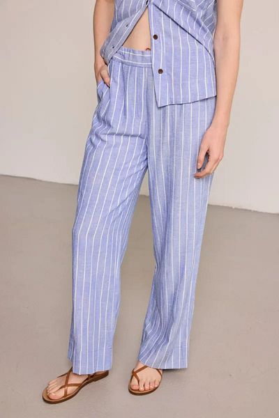 Gusto Striped Linen Blend Trousers - Blue