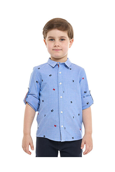 R&B Embroidered Shirt with Classic Collar and Long Sleeves