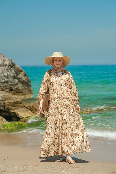 LOCCO Γυναικεία κρέμα φόρεμα Soft Botanika Pattern