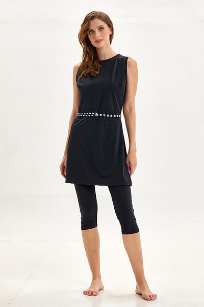Argento Sleeveless Long Tankini Black