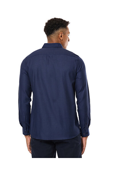 R&B Textured Shirt with Classic Collar and Long Sleeves