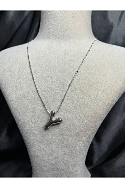 Fam&Co Jewelry Gümüş Renk Balon Harf Kolye – Y Harfi, Şık ve Minimal Tasarım