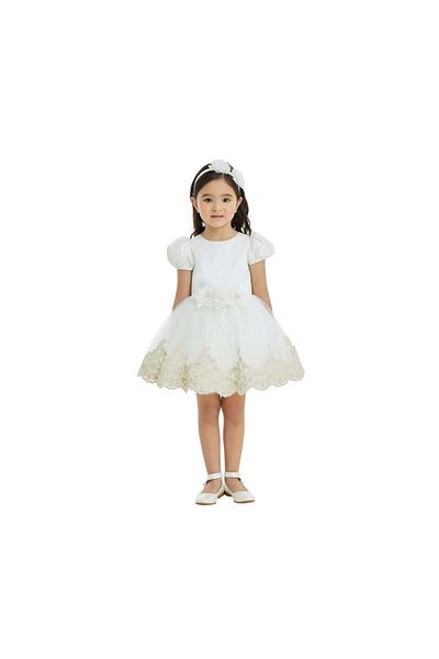Pamina Rochie, albă cu dantelă aurie, Pamina, 32136 - 86 cm, Alb