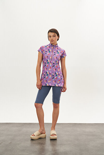 Mevra Μαγιό με μοτίβο πουά ημικαλυμμένο λιλά