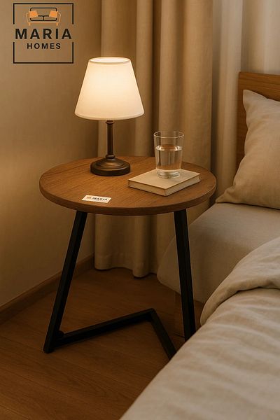 MARIA HOMES طاولة جانبية خشبية بتصميم ريترو مع حافة ذهبية وأرجل ثلاثية الألوان