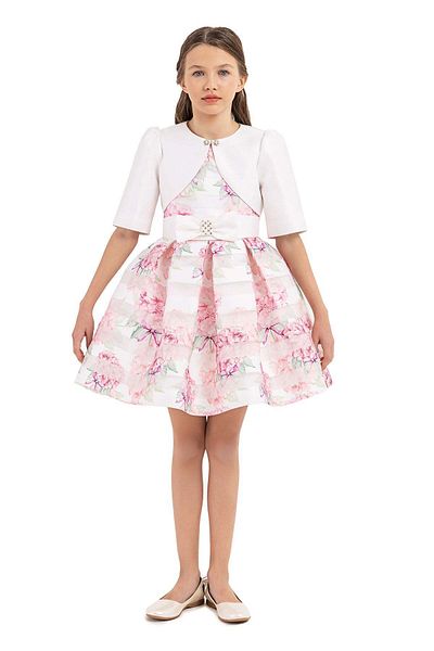 Pamina Rochie florală pentru fete, elegantă, cu bolero, roz, 33248 - 140 cm, roz