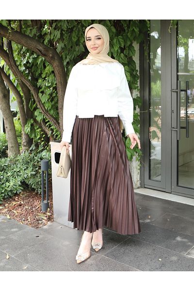 Miyalon Hijab Leather Look Γυναικεία πλισέ φούστα