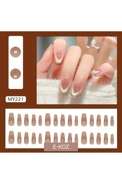 Butik Parlak Hologram Balerin Tarzı Uzun 24'lü Takma Tırnak Seti