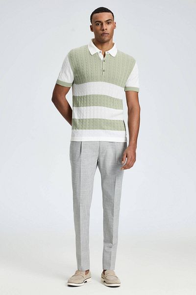 Hemington Light Green Button Collar Hair Knit Mercerized Cotton Knitwear Polo