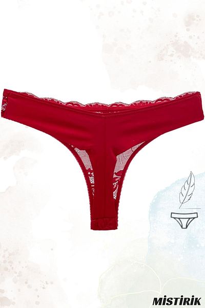 MİSTİRİK Masara Model Semi-Dantela Tanga Brazilian Cut Moale Fabrica String Chiloți Culoare Roșu