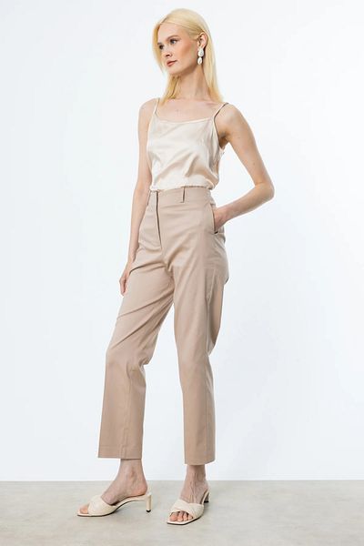 Ekol Women's High Waist Detailed Cotton Trousers 2060 Sand
