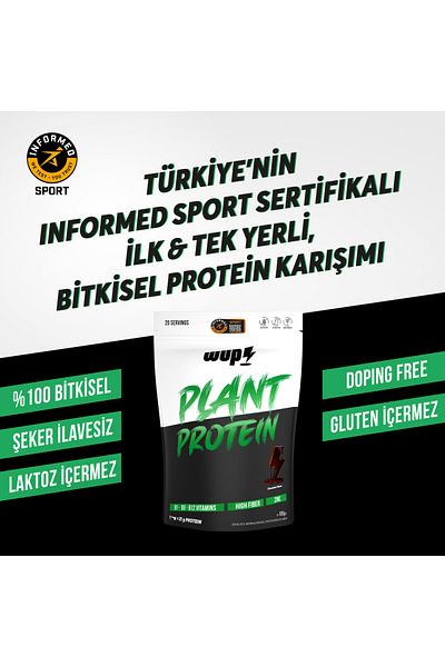 Water Up Wup Plant Protein, B1-B6-B12, Zinc, High Fiber, Cocoa, Chocolate, Vegetable Protein, 600 Gr 20 Servings