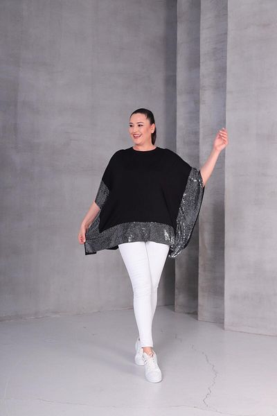 Ebsumu Women's Plus Size Sequined Design Black Blouse