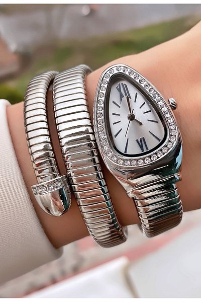 Merand Silver Color Special Design Jewelled Model Women's Wristwatch with Bracelet Gift