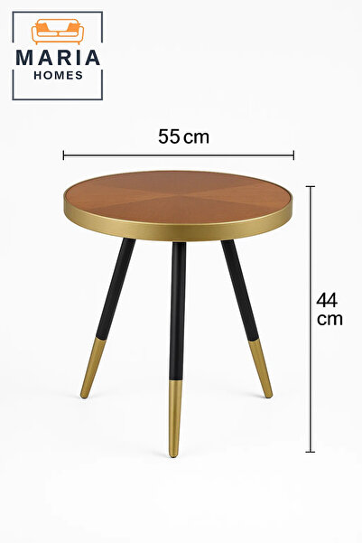 MARIA HOMES Tripod Round Side Table with Gold and Walnut Finish