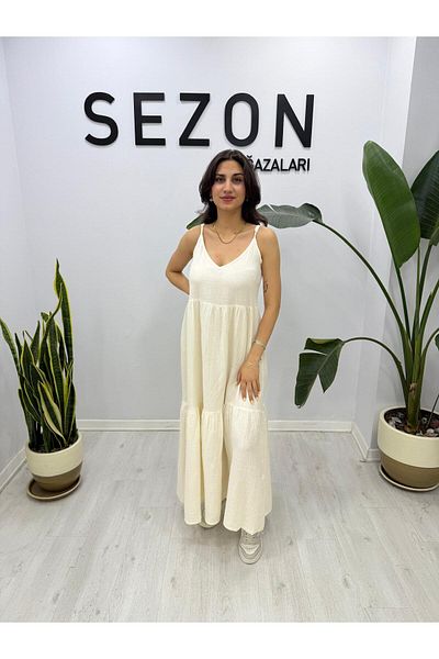 SEZON MAGAZALARI Γυναικείο μακρύ φόρεμα με βαμβακερό λουράκι