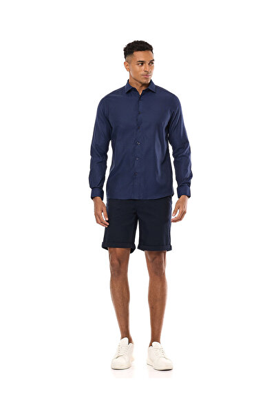 R&B Textured Shirt with Classic Collar and Long Sleeves