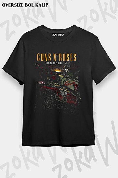 ZOKAWEAR Guns N' Roses Rock Müzik v45 Baskılı Oversize Tişört Unisex