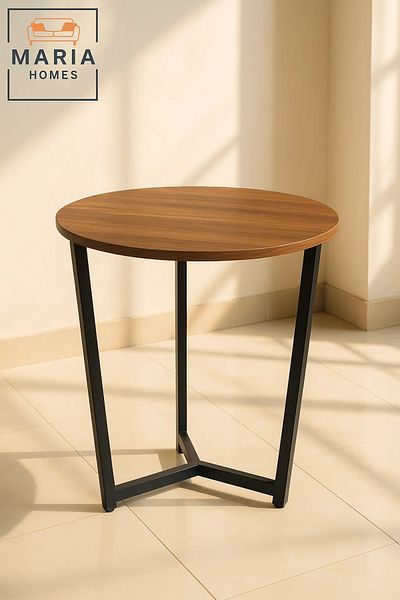 MARIA HOMES Round Wood Top Side Table with Y-Base Black Frame