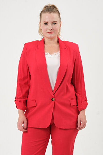 Shahiqa Büyük Beden Yakalı Keten Blazer Ceket