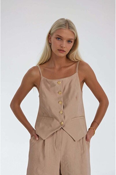 FABB Бежевий жилет з металевими ґудзиками