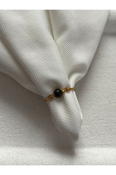 Pel Design Minimal Shungite Stone Adjustable Gold Wire Ring