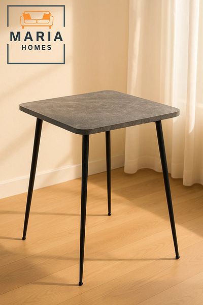 MARIA HOMES Stone-Look Square Side Table with Slim Black Legs