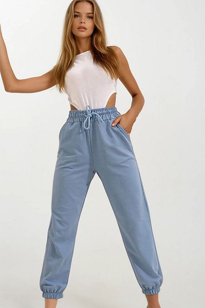 VAGGON Women's Sky Blue Two Thread Sweatpants with Elastic Legs Prm0610