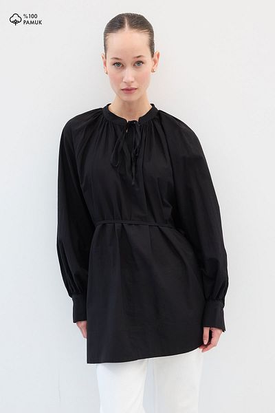Hooopstore Μαύρο πουκάμισο Voile με δυνατότητα δέσιμο μπροστά