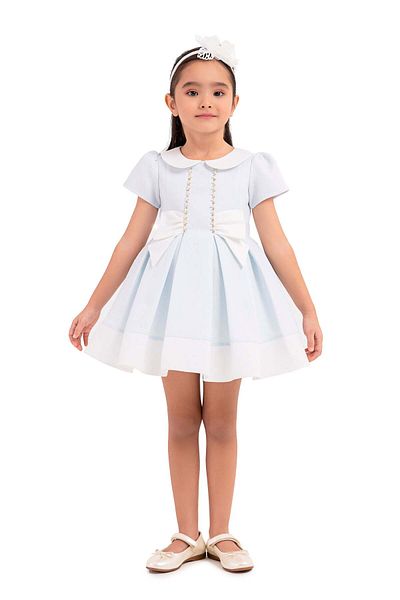 Pamina Elegant Dress for Girls, Pamina - Blue with Pearls, Matching Headband, 33217 - 80 cm, Blue